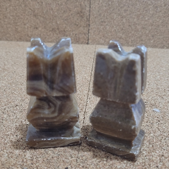 Hand Carved Brown Stone Replacement King Aztec Onix Chess Rook Brown 2 Pcs. - Picture 1 of 4